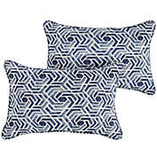 Outdoor Living and Style Set of 2 Navy Blue and White Geometric Corded Indoor and Outdoor Lumbar Pillow, 20"