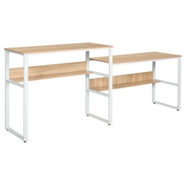 86.5 Inch Two Person Desk Double Computer Table Writing Desk with Open Shelves Long Storage Workstation for Home Office White and Natural. View a larger version of this product image.