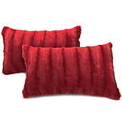 Cheer Collection Set of 2 Decorative Throw Pillows - Reversible Faux Fur to Microplush Accent Pillows by 12"x 20" - Maroon