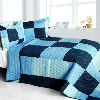 Blancho Bedding Azurite Vermicelli-Quilted Patchwork Plaid Quilt Set Full/Queen. View a larger version of this product image.