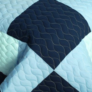 Blancho Bedding Azurite Vermicelli-Quilted Patchwork Plaid Quilt Set Full/Queen. View a larger version of this product image.