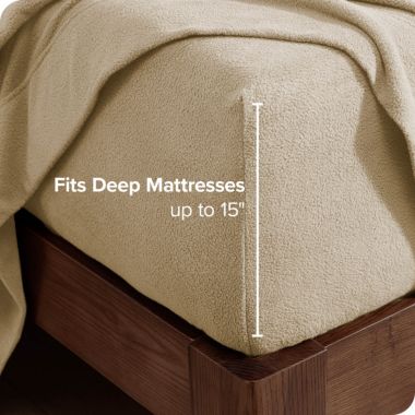Bare Home Fleece Fitted Sheet - Plush Polar Fleece, Pill Resistant - Deep Pocket - Cozy Warmth, Breathable & Hypoallergenic (Sand, Queen). View a larger version of this product image.