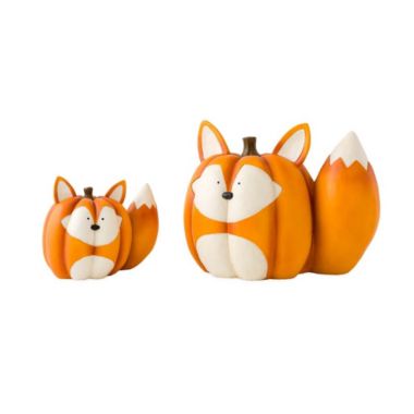 Evergreen Mother And Baby Fox Pumpkin Statues, Set of 2. View a larger version of this product image.