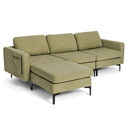 Slickblue Modular L-shaped Sectional Sofa with Reversible Chaise and 2 USB Ports-Green