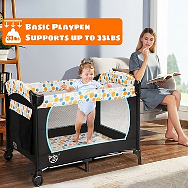 Costway 4-in-1 Convertible Portable Baby Playard with Changing Station-Blue. View a larger version of this product image.