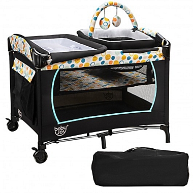 Costway 4-in-1 Convertible Portable Baby Playard with Changing Station-Blue. View a larger version of this product image.