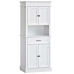 HOMCOM Traditional Freestanding Buffet with Hutch, Kitchen Pantry Cabinet Cupboard with Doors and Drawer, Adjustable Shelving,White