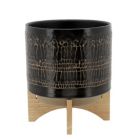 Alternate image 1 for Kingston Living 12" Black and Beige Ceramic Glazed Planter with Stand