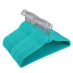 Juvale 50 Pack Nonslip Velvet Clothes Hangers with Cascading Hooks for Shirts and Dresses (Teal, 17.5 Inches)