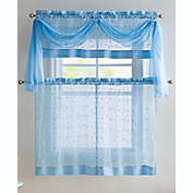 Kate Aurora Living Complete 4 Piece Linen Leaf Embroidered Complete Kitchen Curtain Set - 58 in. W x 36 in. L, Blue