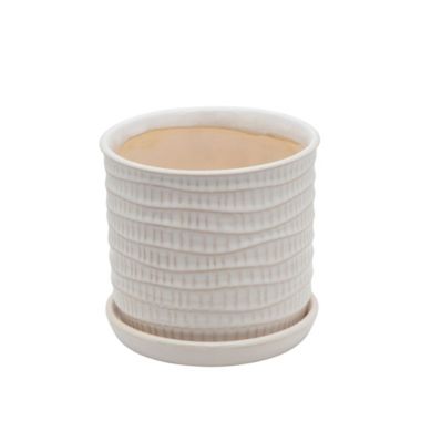 Kingston Living Set of 2 Ivory and Beige Textured Ceramic Planter with Saucer 8". View a larger version of this product image.