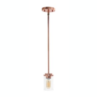 Lalia Home 1-Light 5.75" Minimalist Industrial Farmhouse Adjustable Hanging Clear Cylinder Glass Pendant Fixture , Rose Gold. View a larger version of this product image.