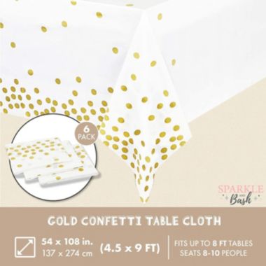Sparkle And Bash White Plastic Tablecloth With Gold Polka Dot Confetti 54 X 108 In 6 Pack Bed Bath Beyond