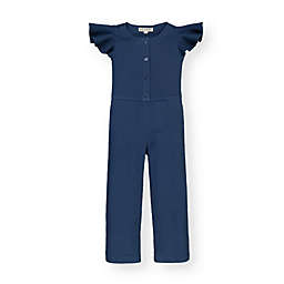 Hope & Henry Girls' Rib Button Front Short Sleeve Jumpsuit, Blue, 12-18 Months