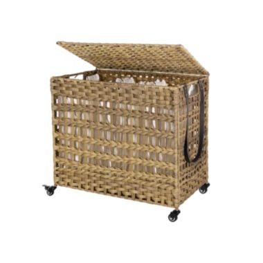 SONGMICS Handwoven Laundry Hamper, Rattan-Style Laundry Basket with 3 Removable Bags, Handles, Laundry Sorter with Lid, for Living Room, Bathroom, Laundry Room, Natural. View a larger version of this product image.