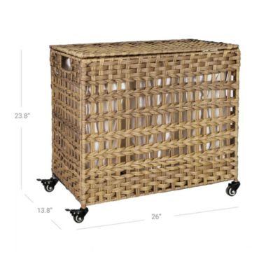SONGMICS Handwoven Laundry Hamper, Rattan-Style Laundry Basket with 3 Removable Bags, Handles, Laundry Sorter with Lid, for Living Room, Bathroom, Laundry Room, Natural. View a larger version of this product image.
