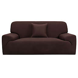 PiccoCasa Stretch Sofa Cover Couch Covers Solid Classic for Sofas Love-seat Armchair Universal Elastic Polyester Furniture with One Cushion Cover L, Chocolate Color