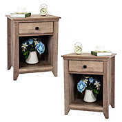 Fx070 Set of 2 Farmhouse Nightstand, Wood Bedside Table with Drawer