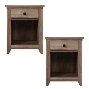 Fx070 Set of 2 Farmhouse Nightstand, Wood Bedside Table with Drawer. View a larger version of this product image.