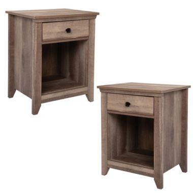 Fx070 Set of 2 Farmhouse Nightstand, Wood Bedside Table with Drawer. View a larger version of this product image.