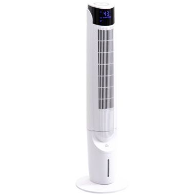 Halifax North America Ice Cooling Tower Fan, Standing Oscillating Fan with 3 Speeds, 4 Modes, 12 Hour Timer, LED Display and Remote Control for Bedroom, White. View a larger version of this product image.