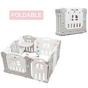 Costway 10-Panel Foldable Baby Playpen with Tray Table and Desk
