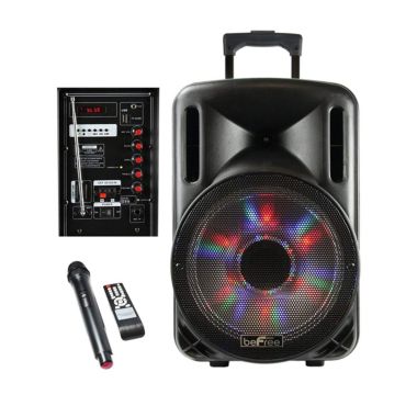 beFree Sound 12 Inch 2500 Watt Bluetooth Portable Party PA Speaker With Illuminating Lights and USB/MicroSD/AUX-in/FM Radio/DV12V Inputs. View a larger version of this product image.