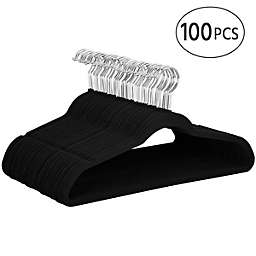 Yaheetech 100 Pack Thin Non-Slip Velvet Clothes Hanger in Black