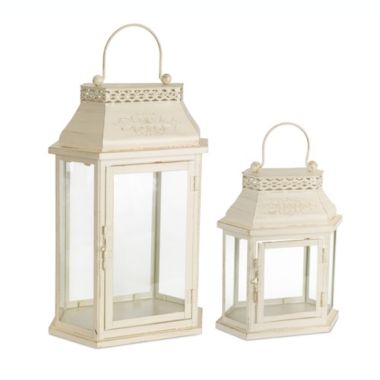 Melrose Home Decorative Lantern (Set of 2) 10.5", 17"H Metal/Glass. View a larger version of this product image.