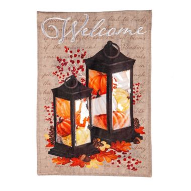 Evergreen Pumpkin Lanterns Burlap House Flag 28 x 44 Inches Outdoor Decor for Homes and Gardens. View a larger version of this product image.