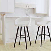 Merrick Lane Plath 29 Inch Cappuccino Brown Wood Ultramodern Bar Counter Stool With White Upholstered Seat