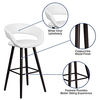 Merrick Lane Plath 29 Inch Cappuccino Brown Wood Ultramodern Bar Counter Stool With White Upholstered Seat. View a larger version of this product image.