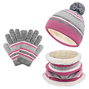 Infinity Merch 3 Pcs Kids Winter Hat Scarf Mittens Set - Pink