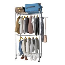 Zimtown Silver, Portable Closet Garment Rack with Double Hanging Clothes Rod