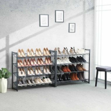 SONGMICS 2 Set of 4-Tier Gray Shoe Rack with Adjustable Shelves. View a larger version of this product image.