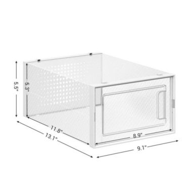 SONGMICS Shoe Boxes, Set of 18 Shoe Storage Organizers, Stackable and Foldable for Sneakers, Fit up to US Size 8.5, Transparent and White. View a larger version of this product image.