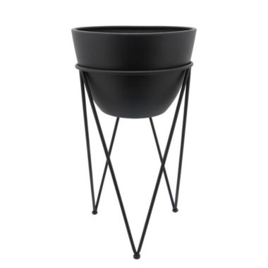 Slickblue Round Hanging Metal Planter with Tripod Base, Black. View a larger version of this product image.