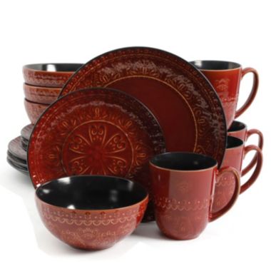 Gibson Elite Milanto 16 Piece Stoneware Dinnerware Set in Red. View a larger version of this product image.