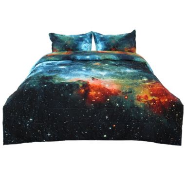 PiccoCasa Full/Queen Size Galaxies Blue Kids Comforter Sets, 3D Outer Space Themed - All-Season Down Alternative Quilted Duvet - Reversible Design- Includes 1 Comforter, 2 Pillowcases. View a larger version of this product image.