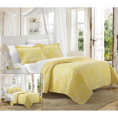Chic Home Revenna Napoli Reversible Printed Jacquard Bed In A Bag 7 Pieces Quilt Set - Queen 90x90, Yellow. View a larger version of this product image.