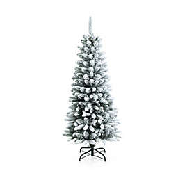 Costway Snow-Flocked Hinged Artificial Christmas Pencil Tree with Mixed Tips-4.5 ft