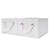 Storage Works - Foldable Fabric Storage Bin w/Cotton Rope Handles & Lid, Ivory (11L), 2-Pack