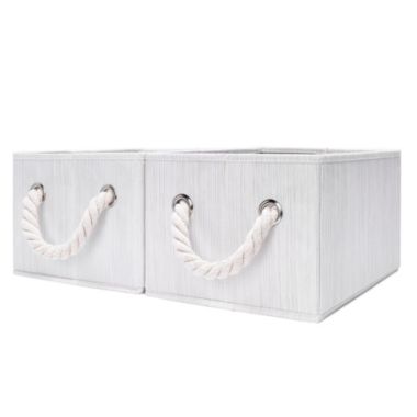 Storage Works - Foldable Fabric Storage Bin w/Cotton Rope Handles & Lid, Ivory (11L), 2-Pack. View a larger version of this product image.