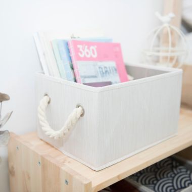 Storage Works - Foldable Fabric Storage Bin w/Cotton Rope Handles & Lid, Ivory (11L), 2-Pack. View a larger version of this product image.