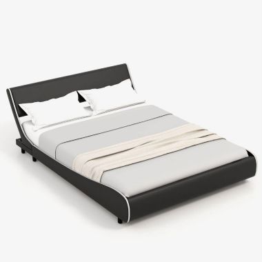 Slickblue Upholstered Platform Bed Frame Low Profile Faux Leather with Curved Headboard-Queen Size. View a larger version of this product image.