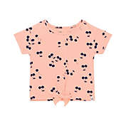 Deux par Deux Organic Cotton Slub T-Shirt With Bow Salmon Pink