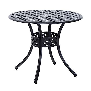 Outsunny 33" Round Cast Aluminium Outdoor Patio Dining Table with Umbrella Hole - Black. View a larger version of this product image.