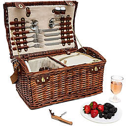 Juvale Large Wicker Picnic Basket with Utensils Serves 4 (18 x 12 x 10 Inches, Brown)