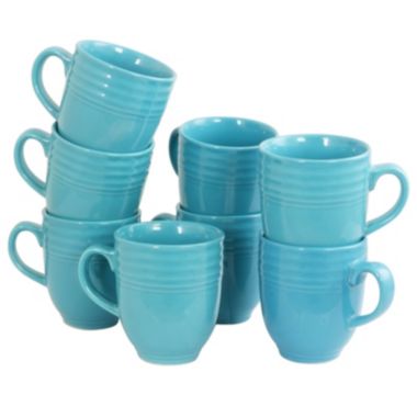Gibson Home Plaza Cafe Eight Piece 15 Ounce Mug Set in Turquoise. View a larger version of this product image.