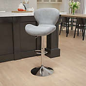 Flash Furniture Francis Contemporary Gray Fabric Adjustable Height Barstool with Curved Back and Chrome Base